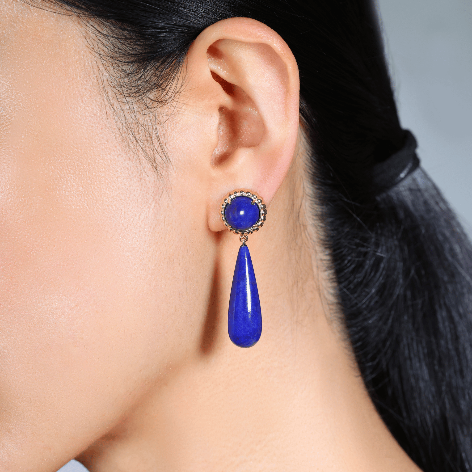 Lapis Cabochon Gemstone Drop Earrings for Women