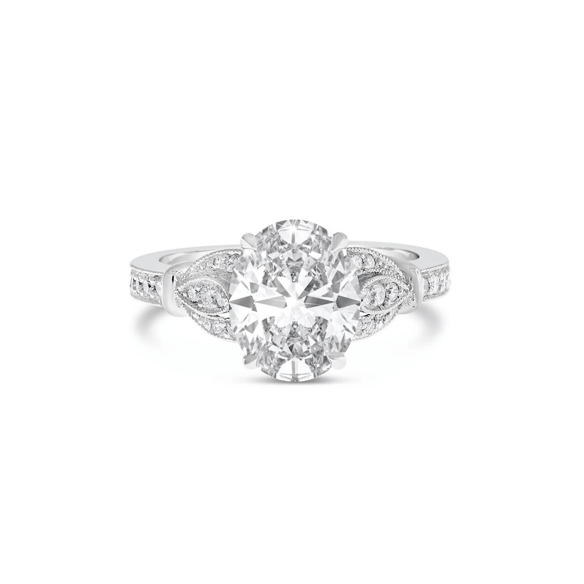 ART DECO OVAL CUT DIAMOND ENGAGEMENT RING