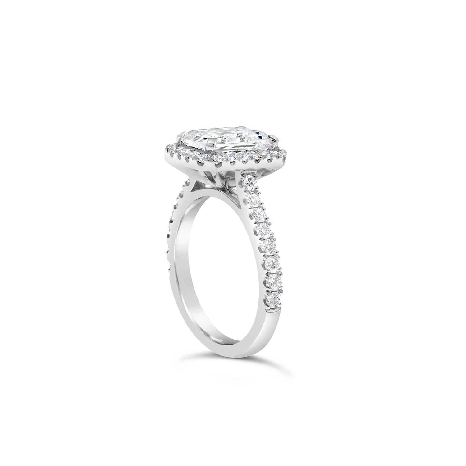 Emerald Cut Diamond Halo Engagement Ring White Gold