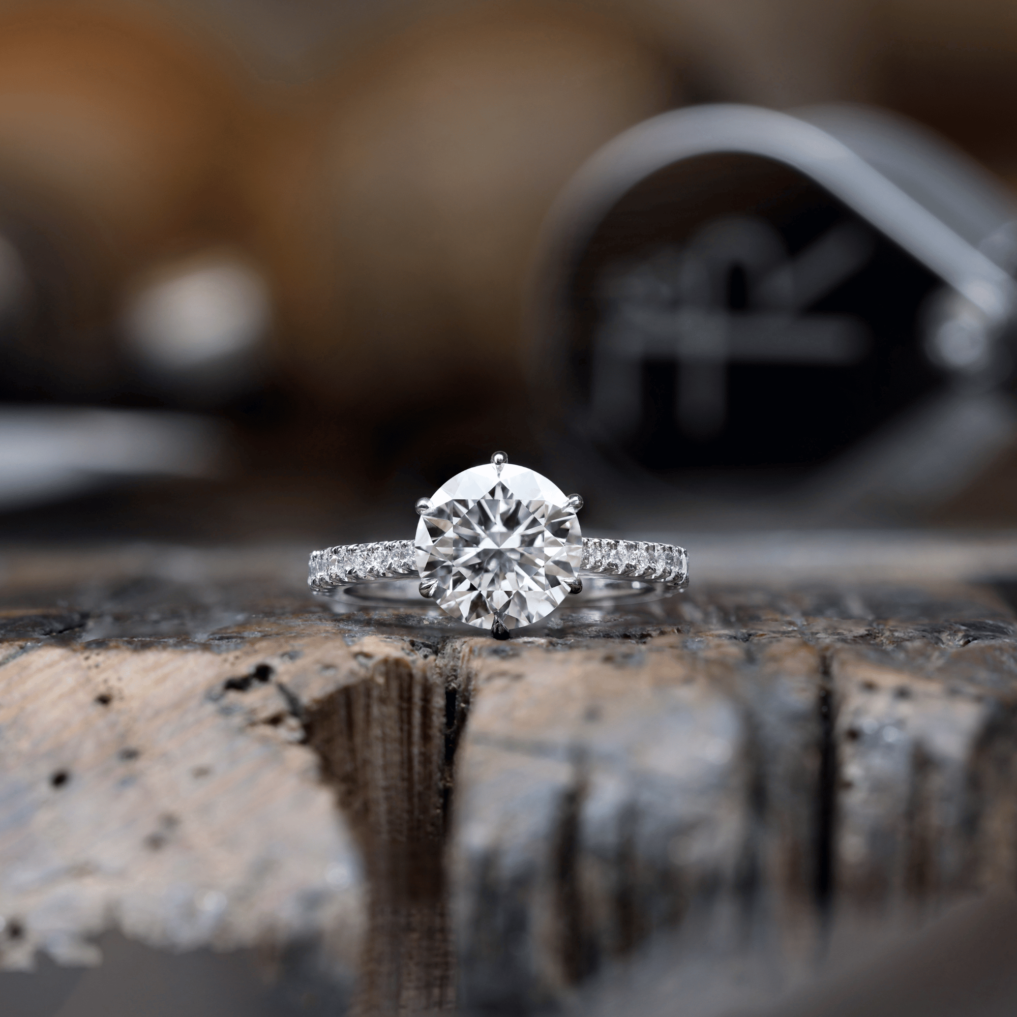 Everlasting Round Brilliant Cut Diamond With Tapered Band Engagement Ring