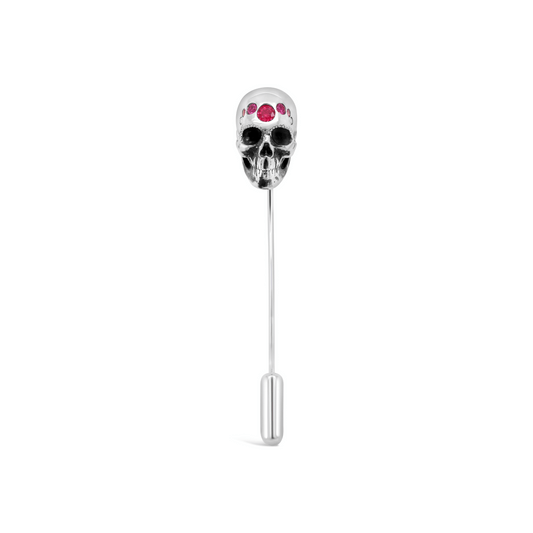 Skull and gemstone suit jacket lapel pin 