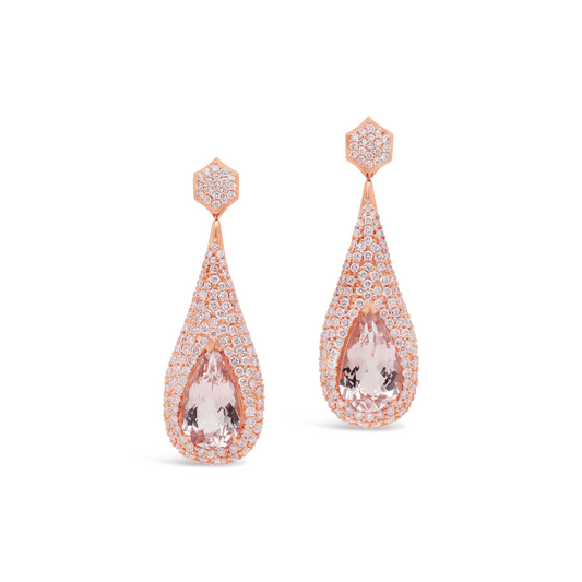 Manhattan Collection Pink Morganite & Pavé Set Pink Diamond Drop Earrings