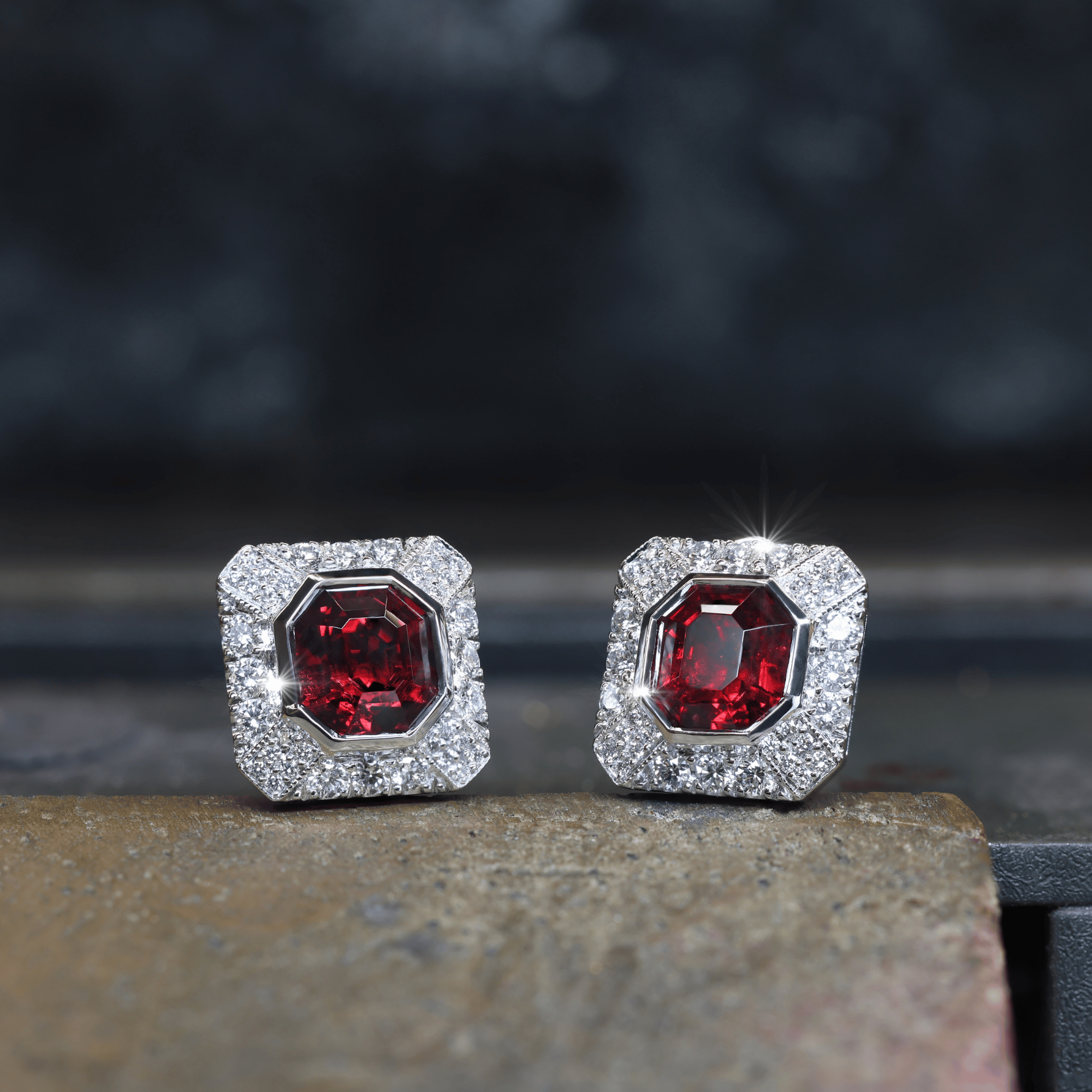 Manhattan Collection Burmese Red Spinel & Diamond Earrings