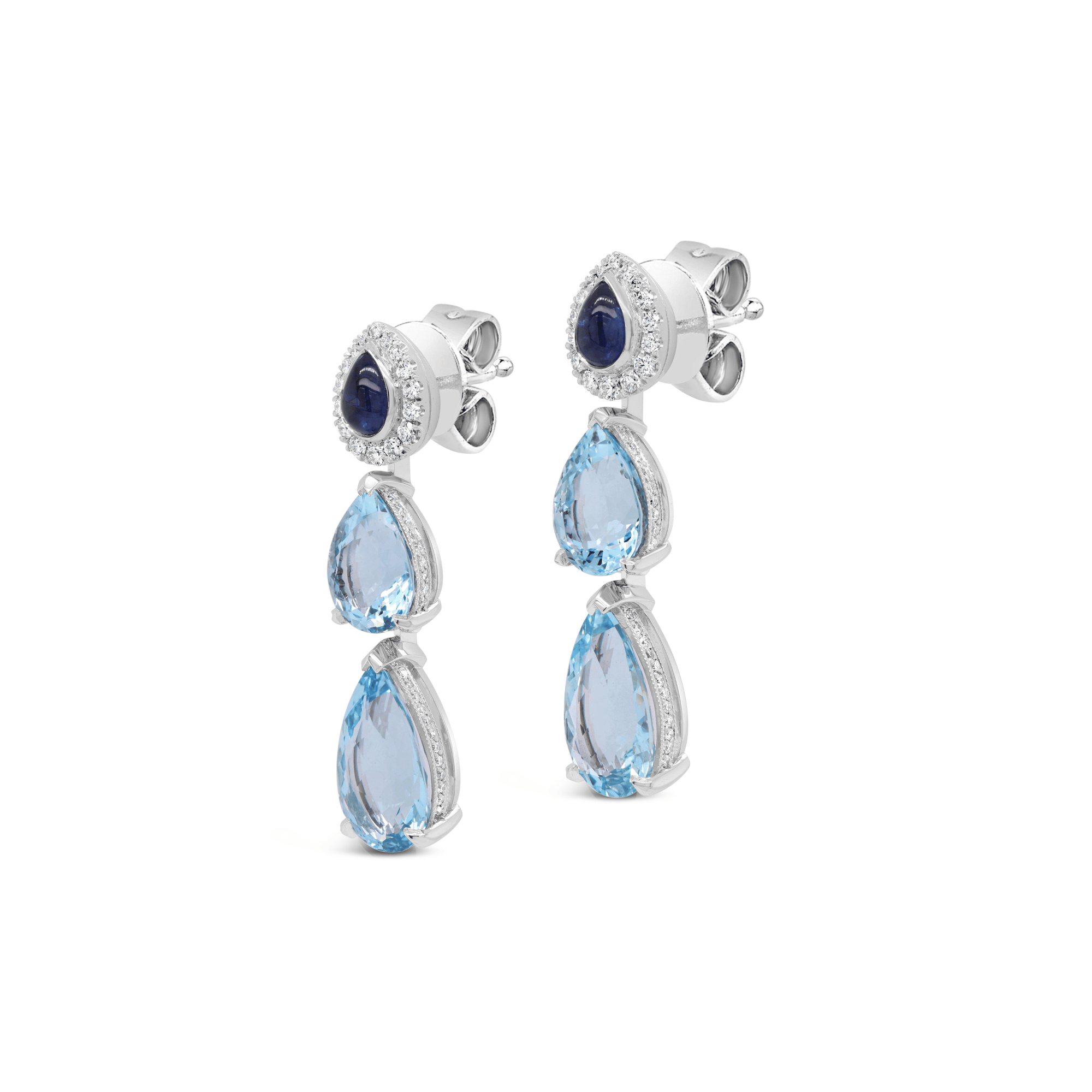 Iluka Aquamarine, Sapphire & Diamonds Drop Earrings