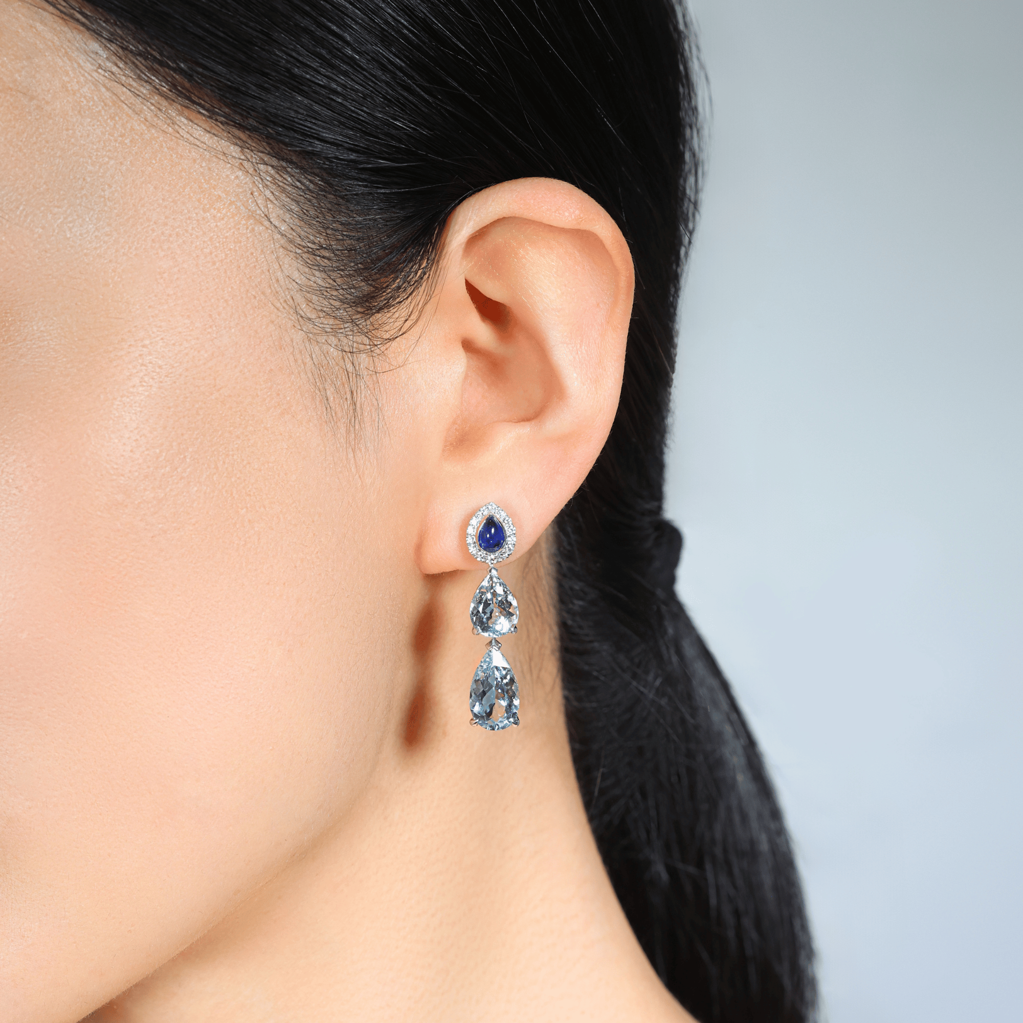 Iluka Aquamarine, Sapphire & Diamond Drop Earrings