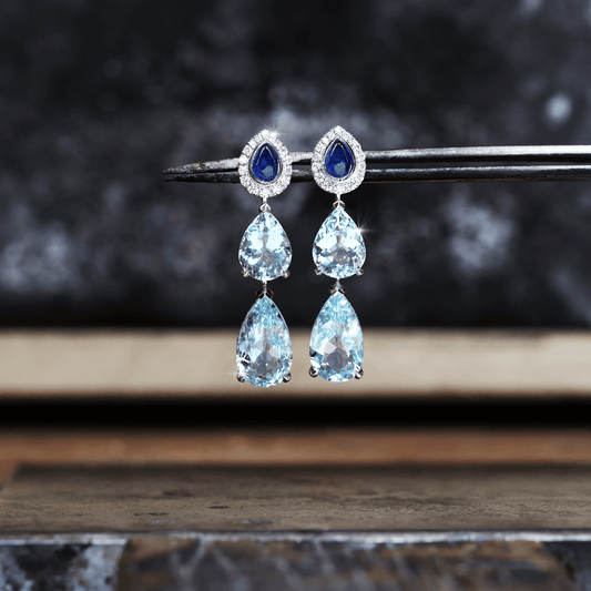 Iluka Aquamarine, Sapphire & Diamonds Drop Earrings