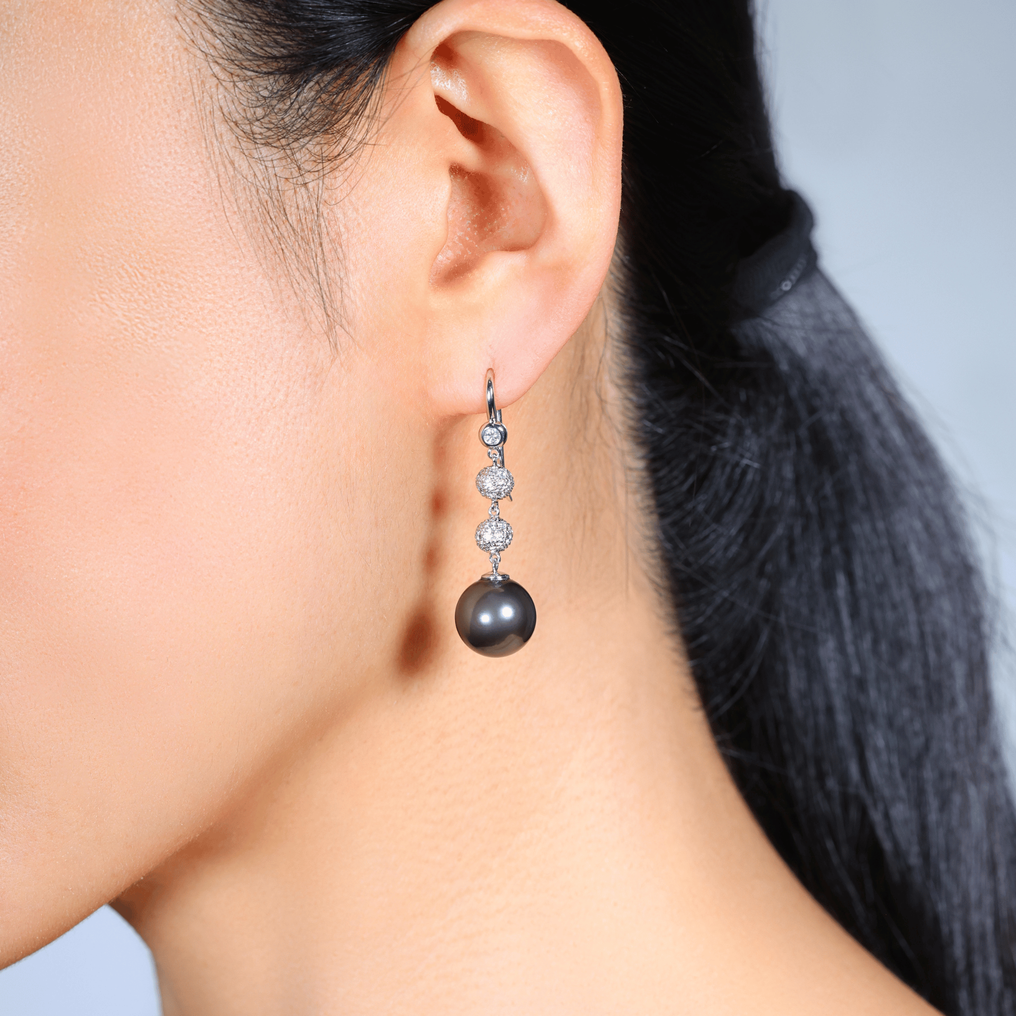 Tahitian Black Pearl Earrings & Diamond Drop Earrings 