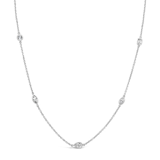 Mixed Cut Diamond Longard Necklace White Gold