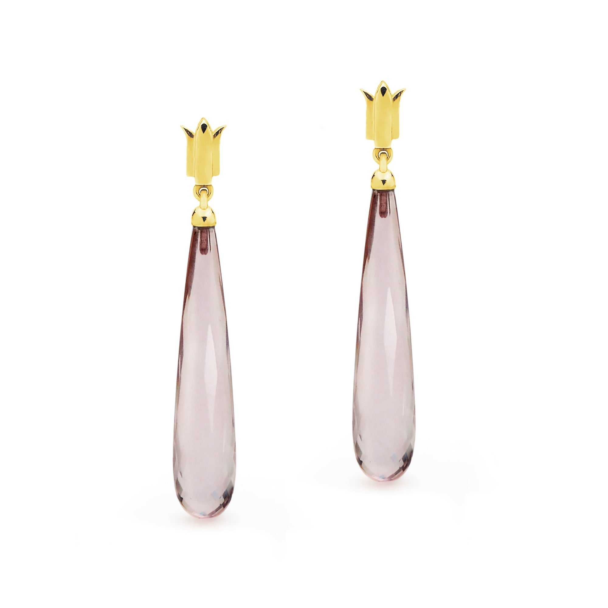 Pink Chalcedony and Yellow Gold Drop Earrings