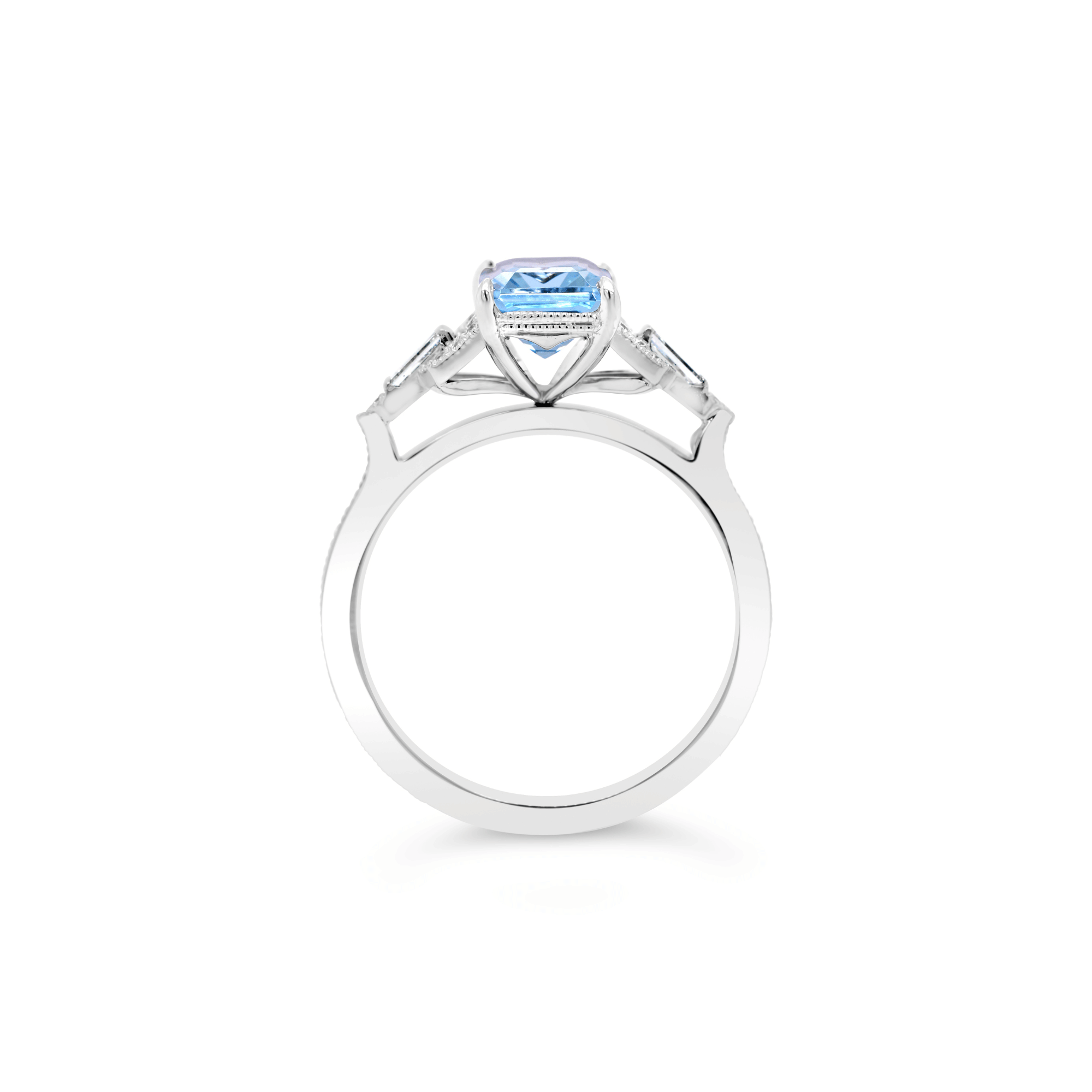 Emerald Cut Aquamarine & Mixed Cut Diamond Ring