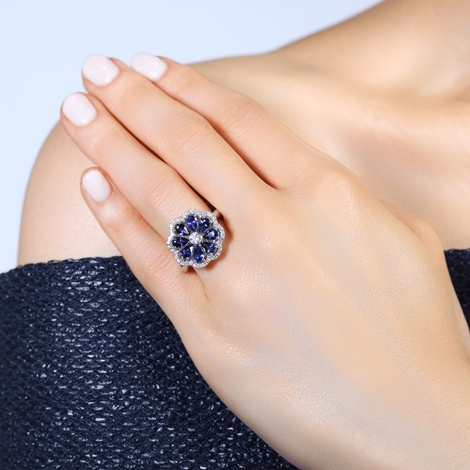 R1441_Ceylonese Royal Blue Sapphire & Diamond Dress Ring