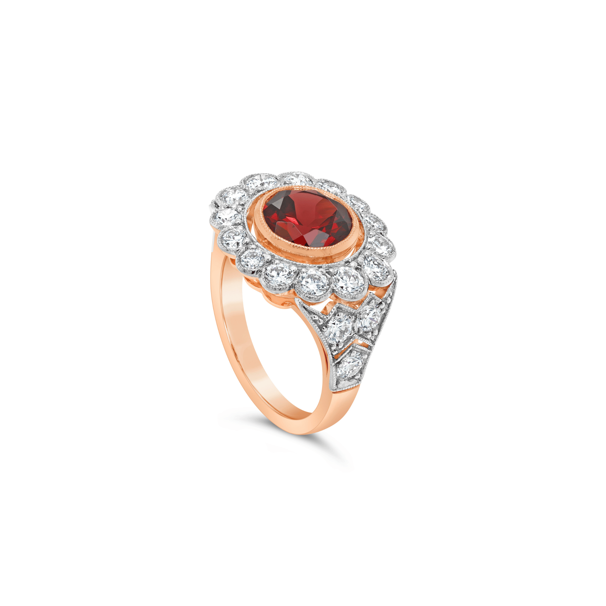 Red Garnet and Diamond Ring in white and rose gold