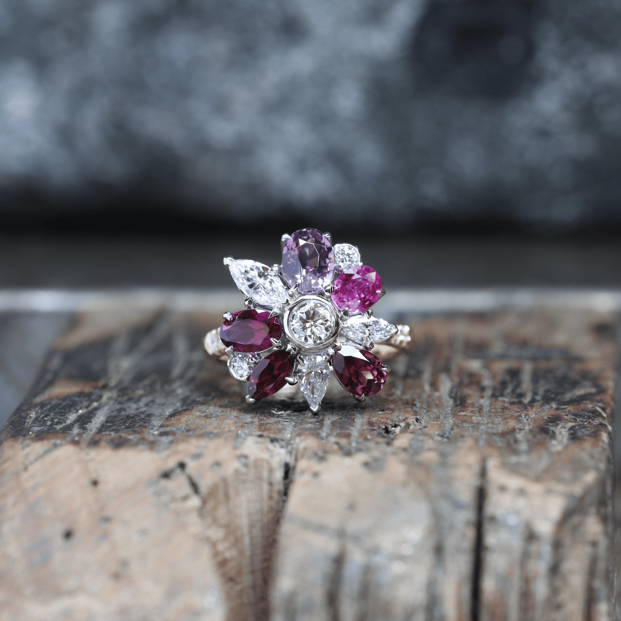 Coloured Morganite, Tourmaline, Spinel, Sapphire & Diamond Ring