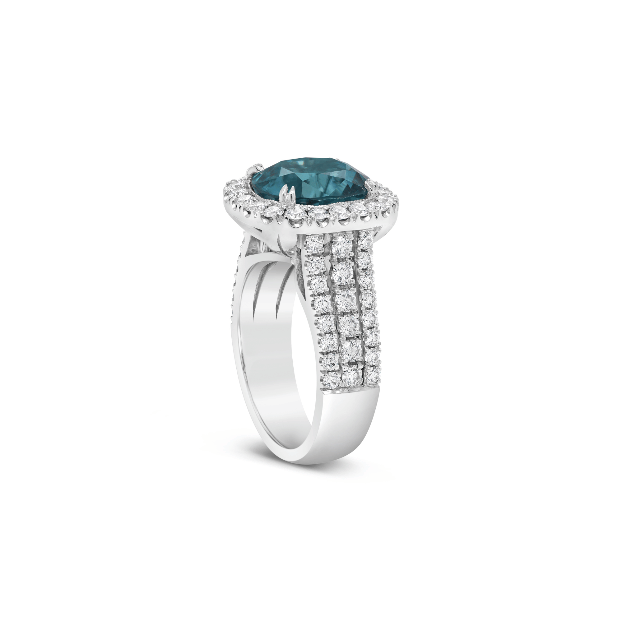 Manhattan Collection Three Row Blue Zircon & Diamond Ring