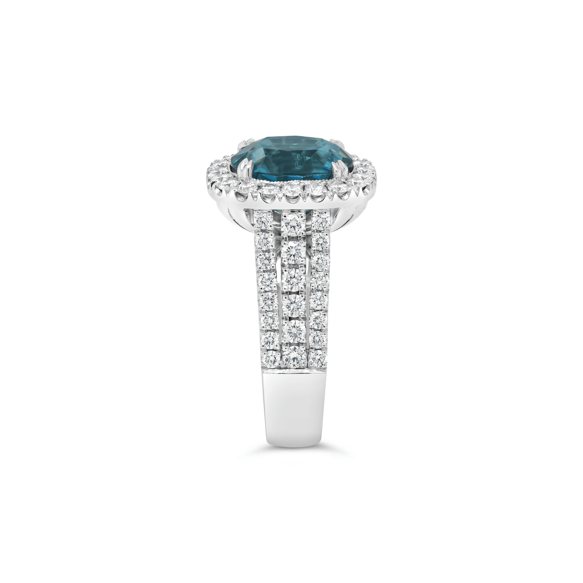 Manhattan Collection Three Row Blue Zircon & Diamond Ring