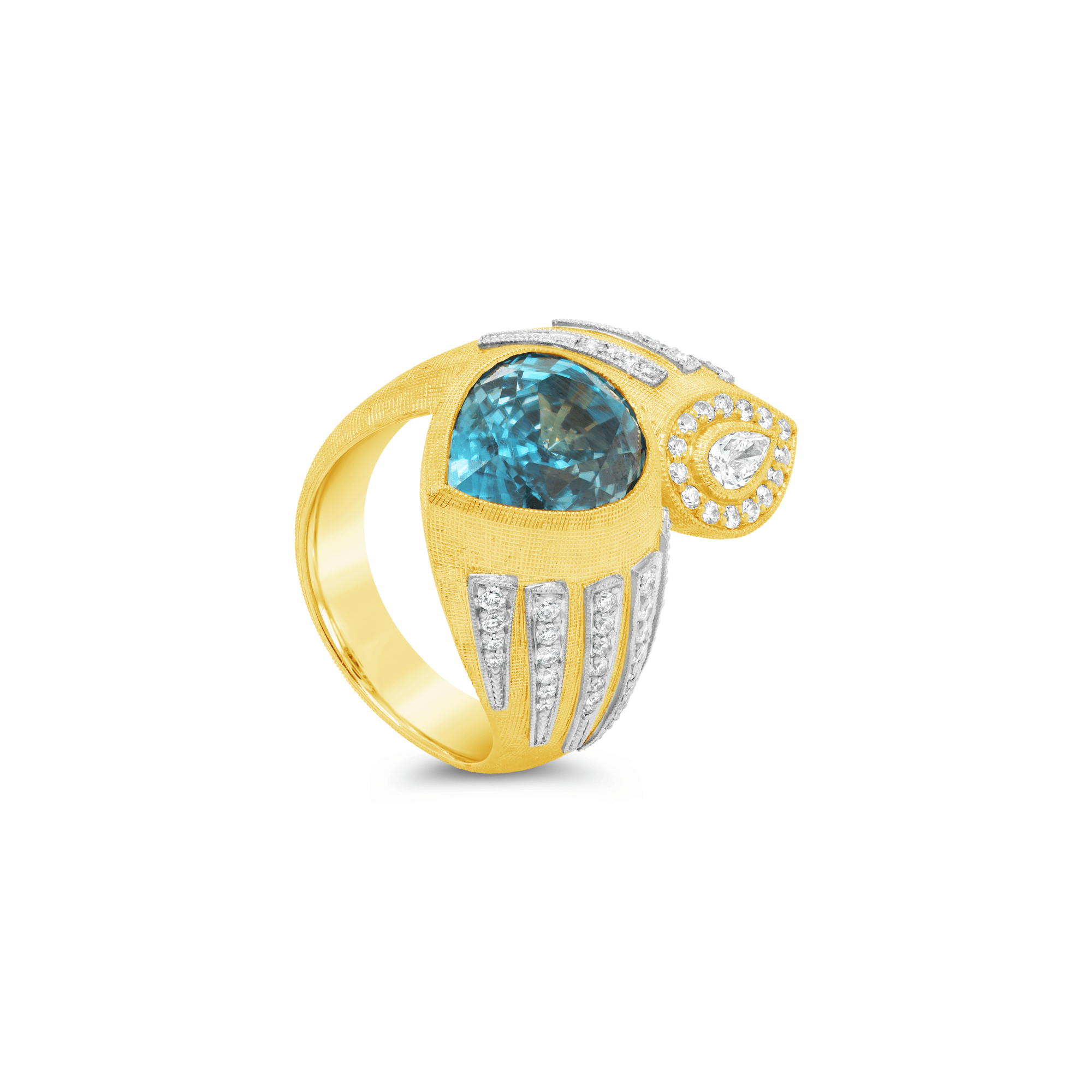 Manhattan Collection Blue Zircon & Diamond Crossover Ring