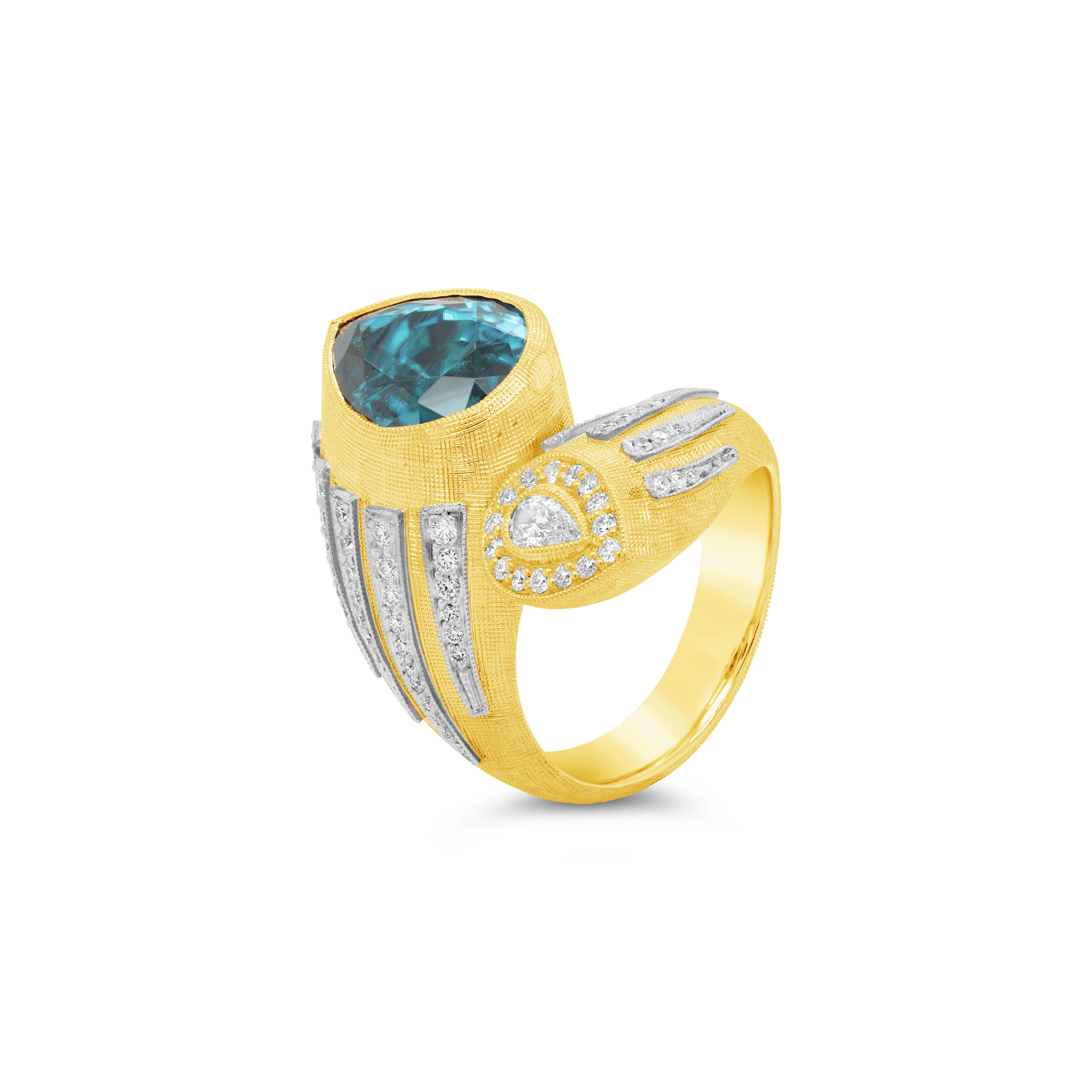 Manhattan Collection Blue Zircon & Diamond Crossover Ring