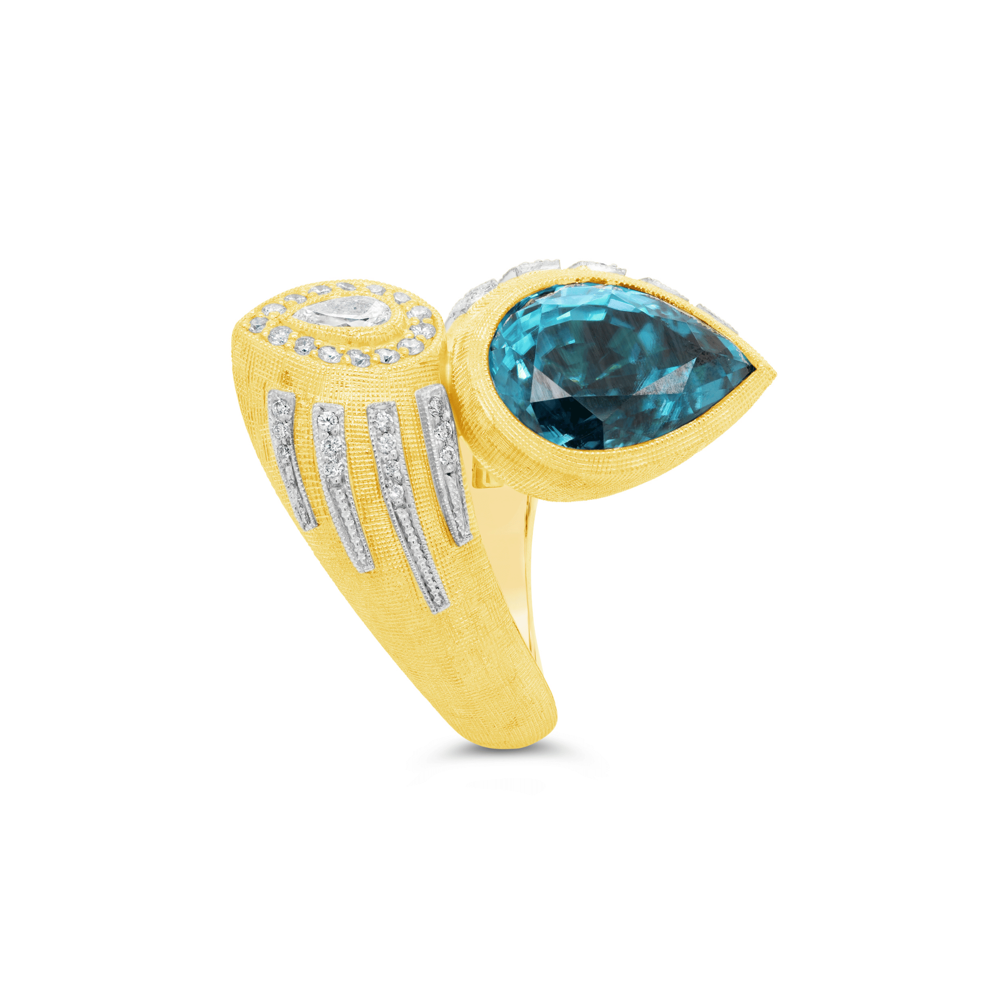 Manhattan Collection Blue Zircon & Diamond Crossover Ring