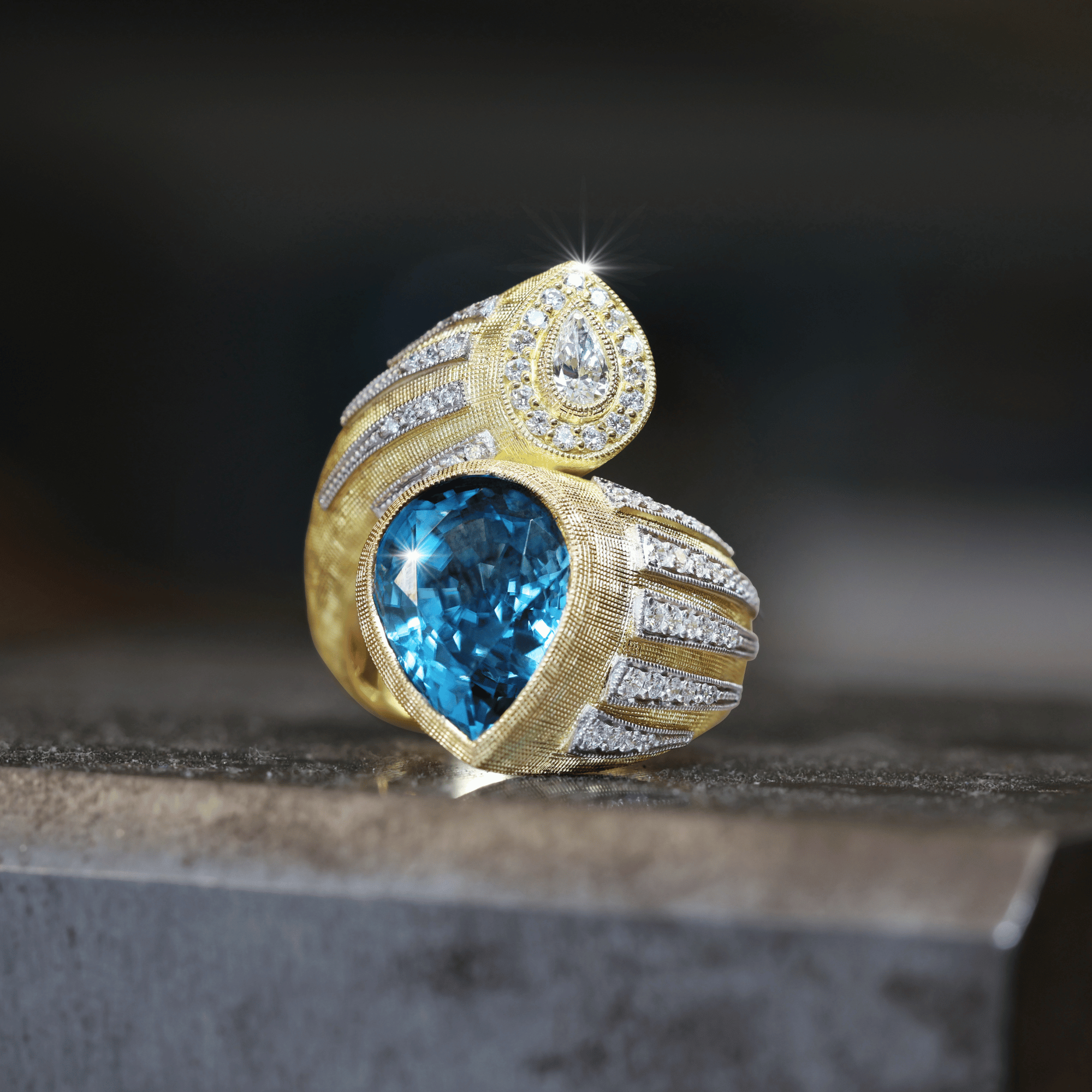 Manhattan Collection Blue Zircon & Diamond Crossover Ring