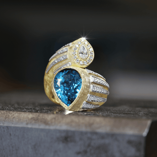 Manhattan Collection Blue Zircon & Diamond Crossover Ring