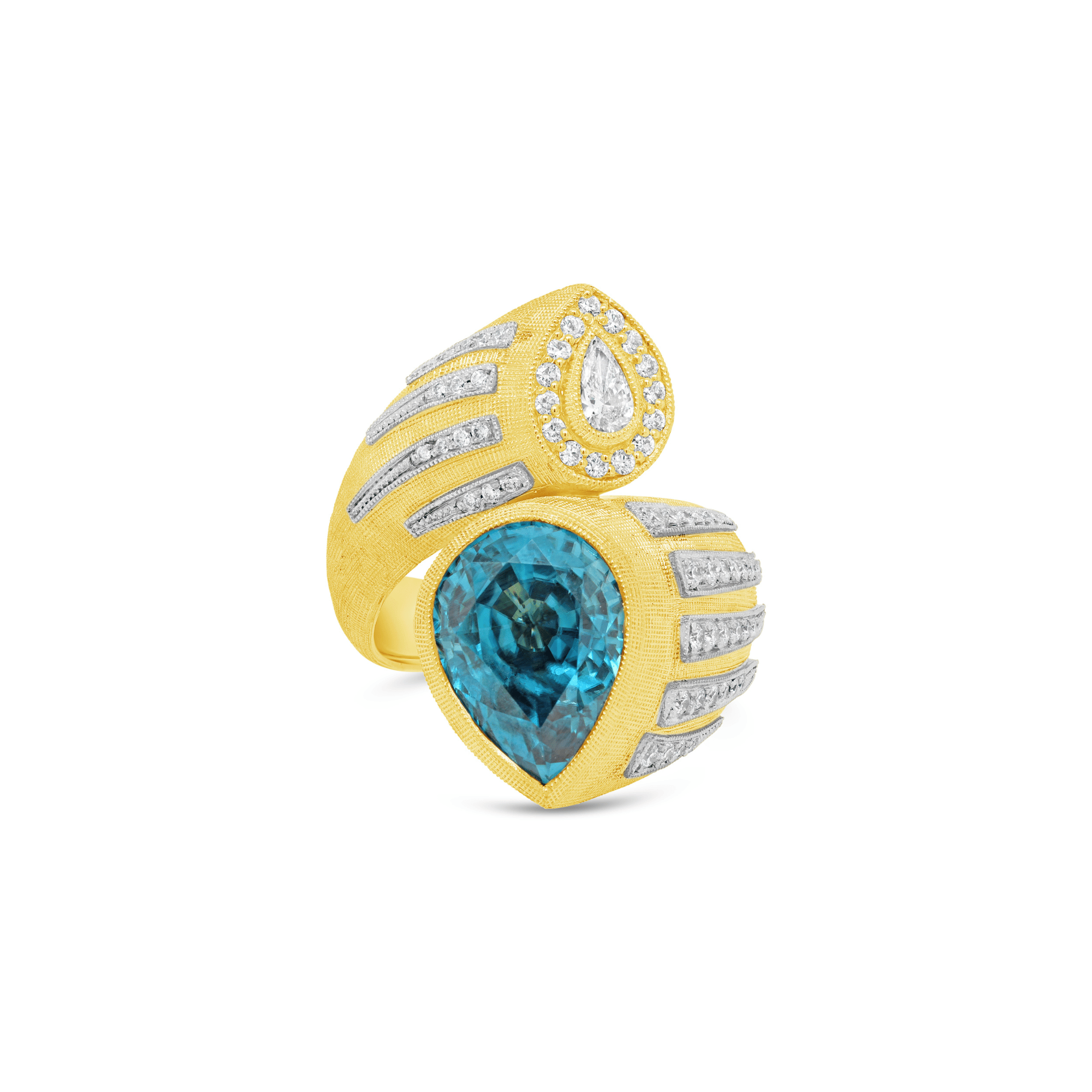 Manhattan Collection Blue Zircon & Diamond Crossover Ring