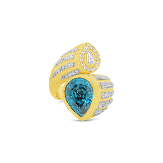 Manhattan Collection Blue Zircon & Diamond Crossover Ring