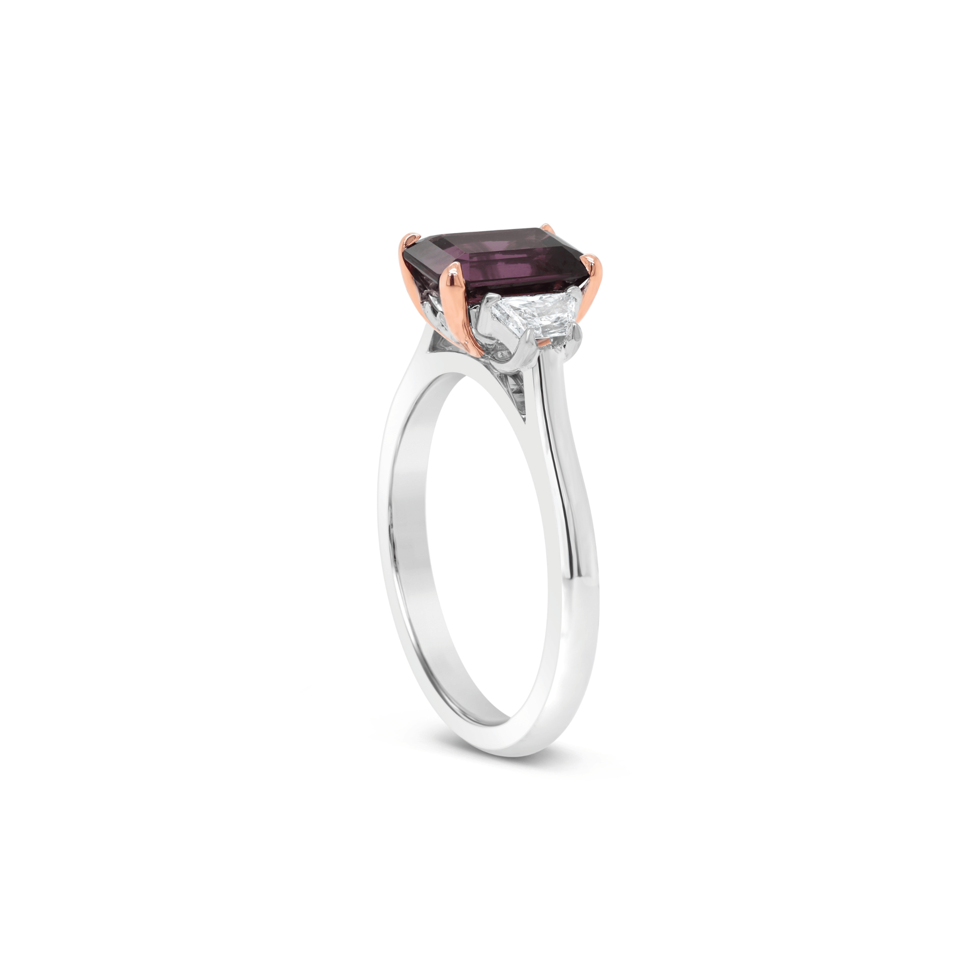 Raspberry Spinel & Trapezoid Diamond Vintage Style Ring