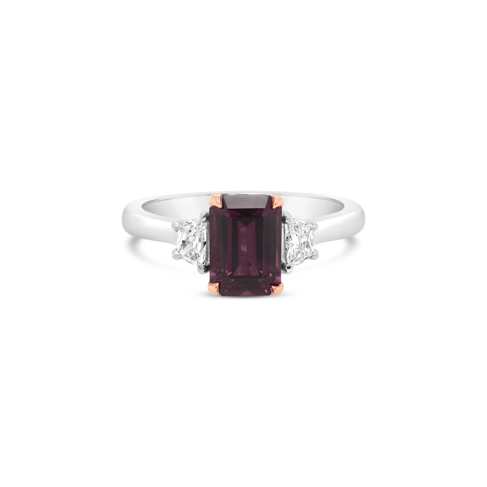 Raspberry Spinel & Trapezoid Diamond Vintage Style Ring