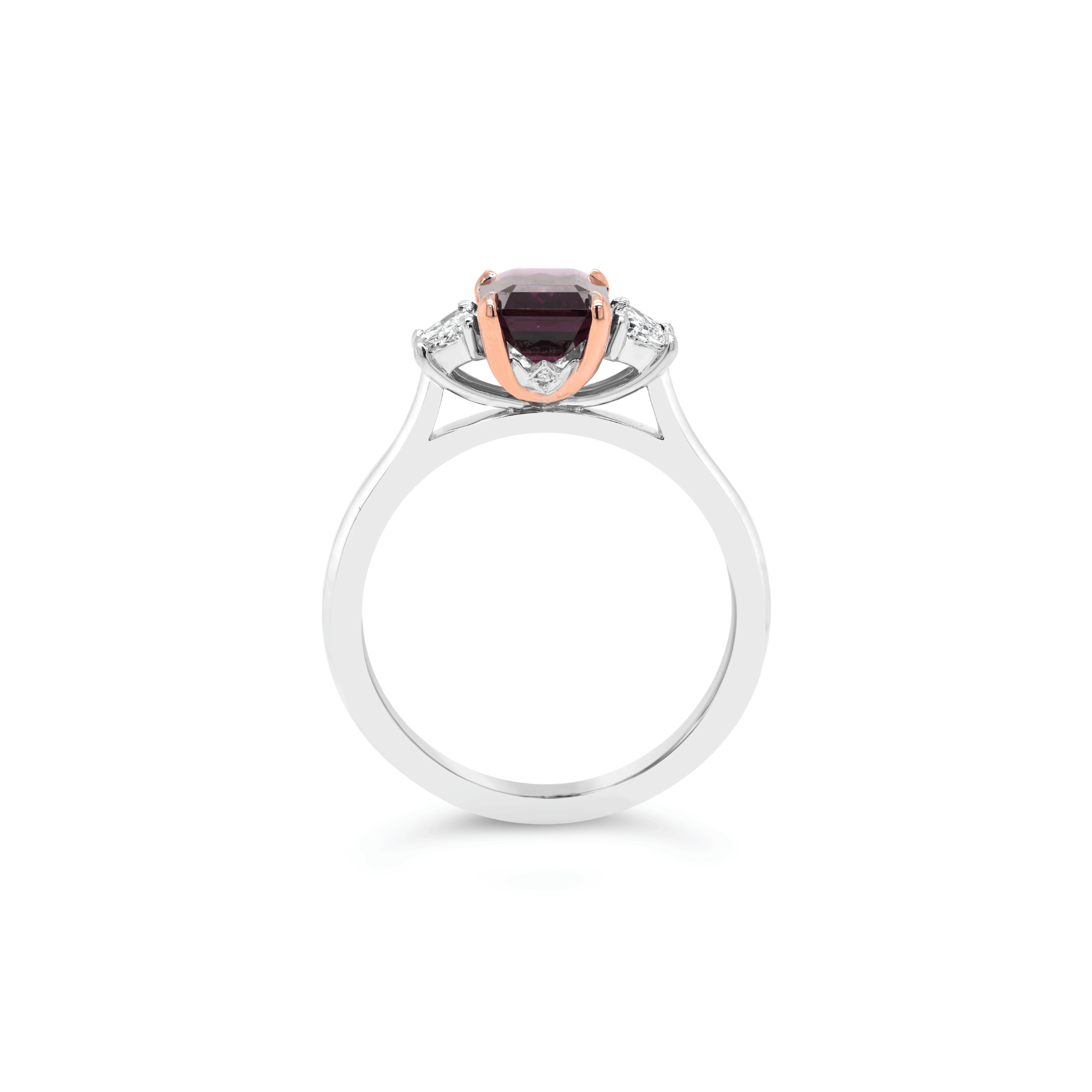 Raspberry Spinel & Trapezoid Diamond Vintage Style Ring