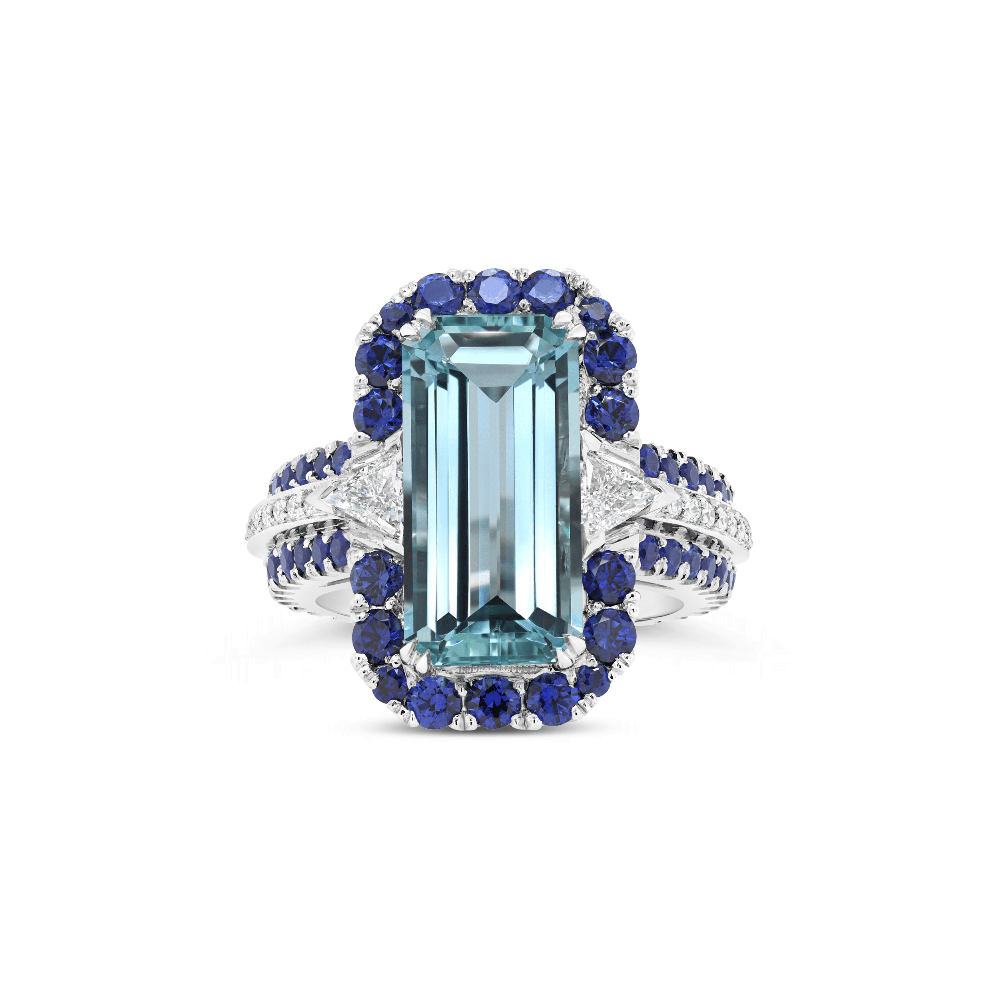 Iluka Emerald Cut Aquamarine, Sapphire & Diamond Ring