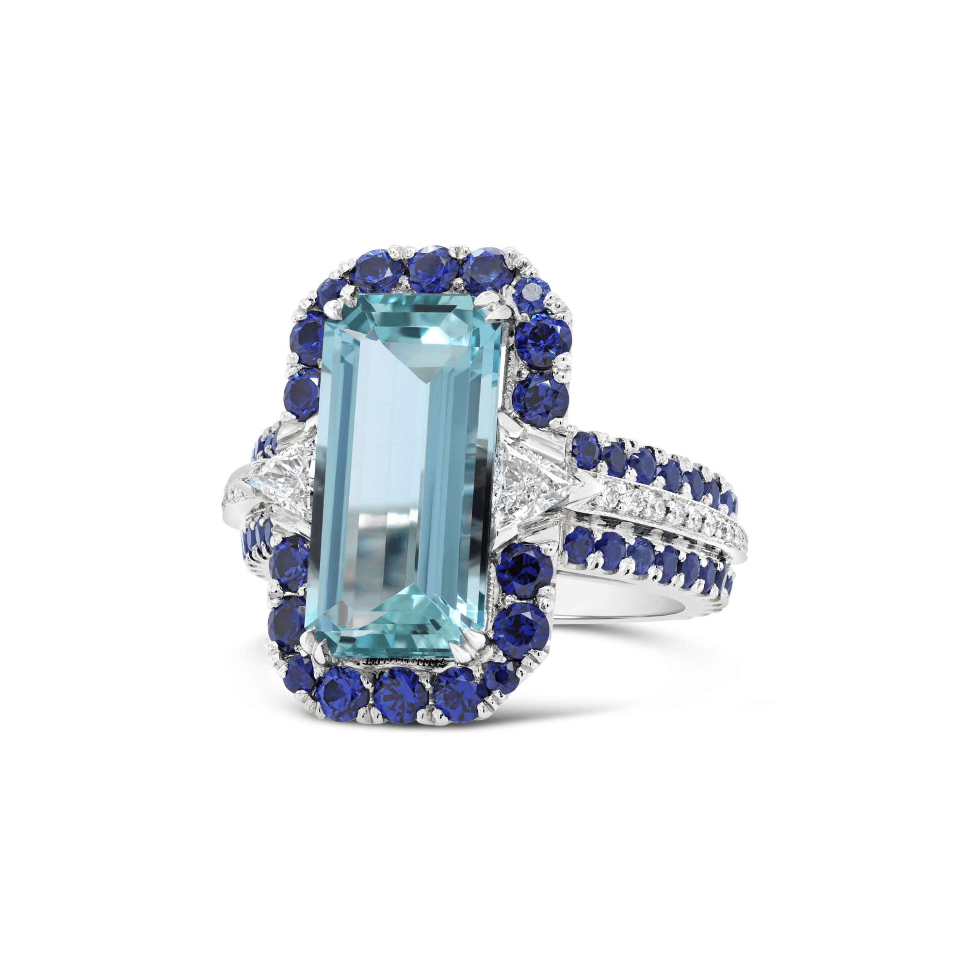 Iluka Emerald Cut Aquamarine, Sapphire & Diamond Ring