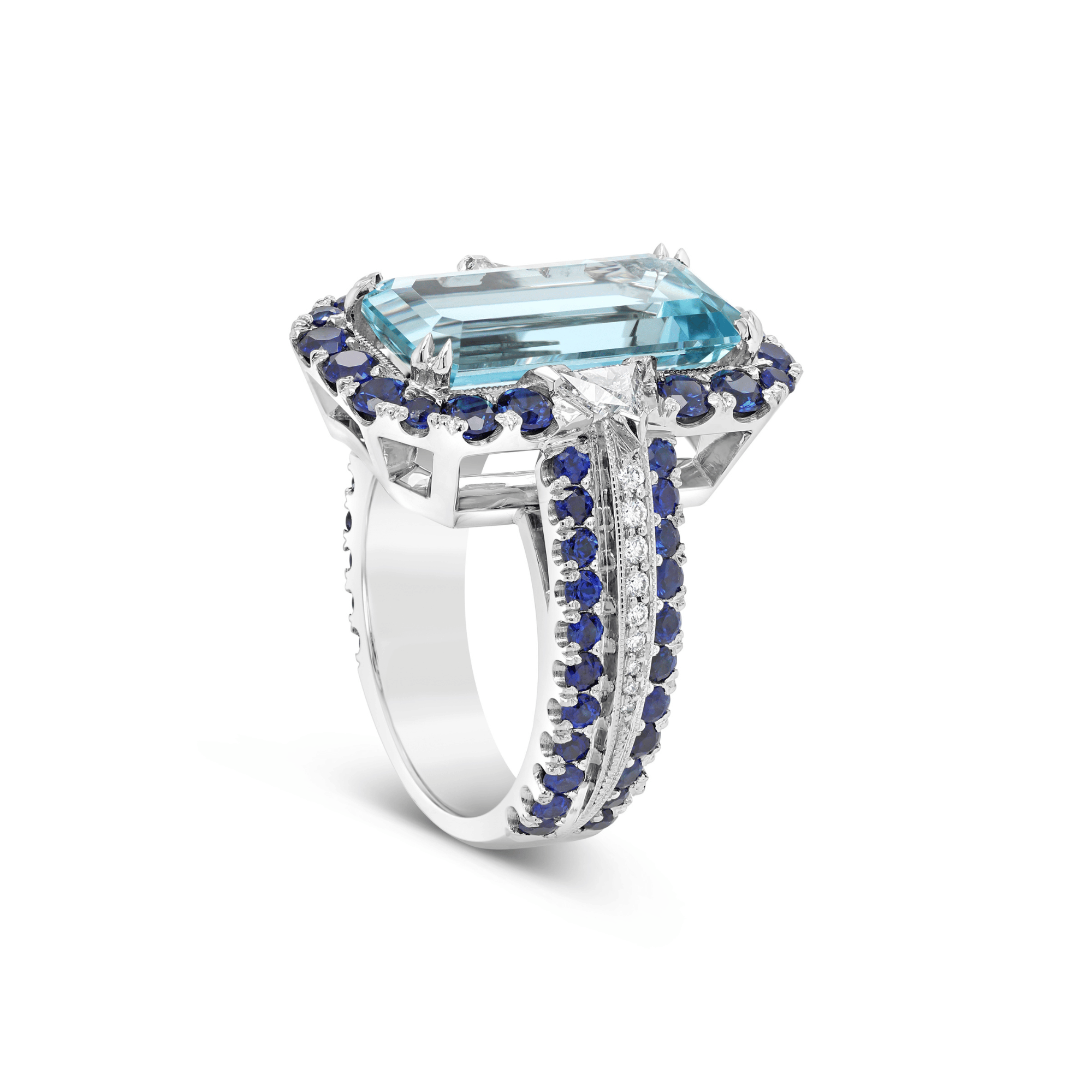 Iluka Emerald Cut Aquamarine, Sapphire & Diamond Ring