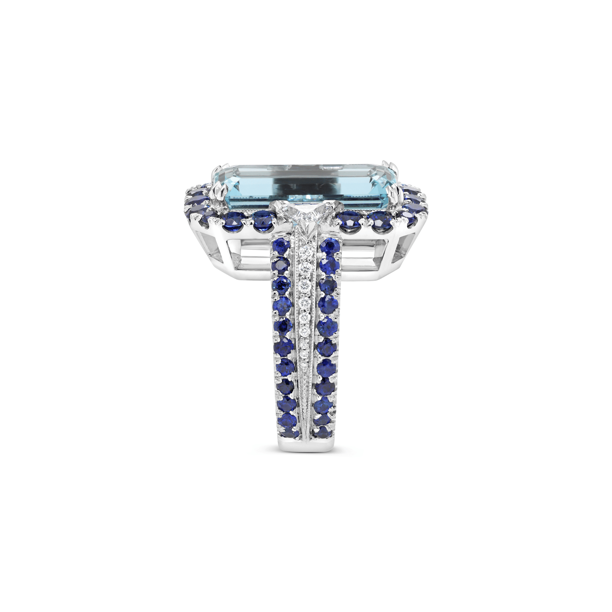 Iluka Emerald Cut Aquamarine, Sapphire & Diamond Ring