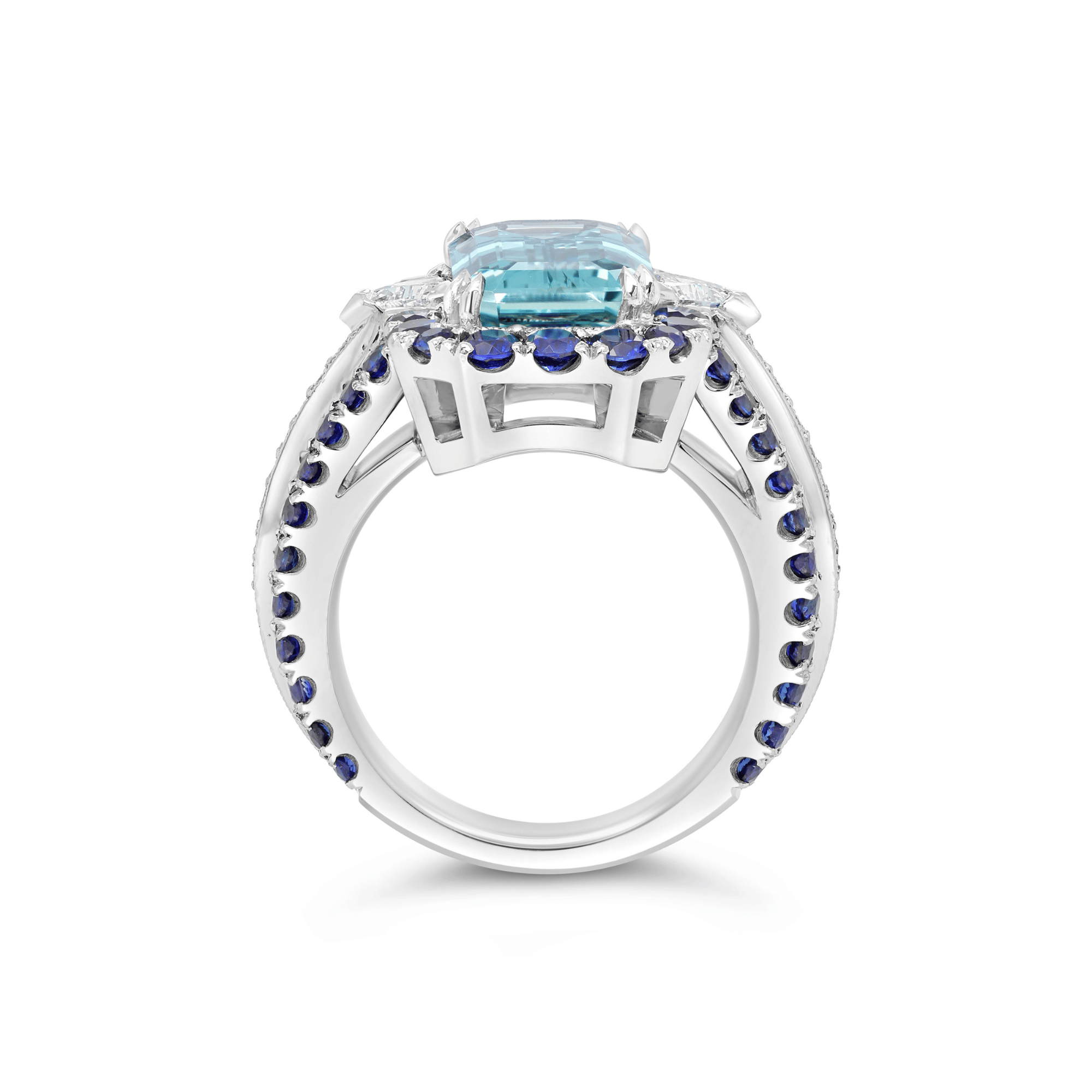 Iluka Emerald Cut Aquamarine, Sapphire & Diamond Ring