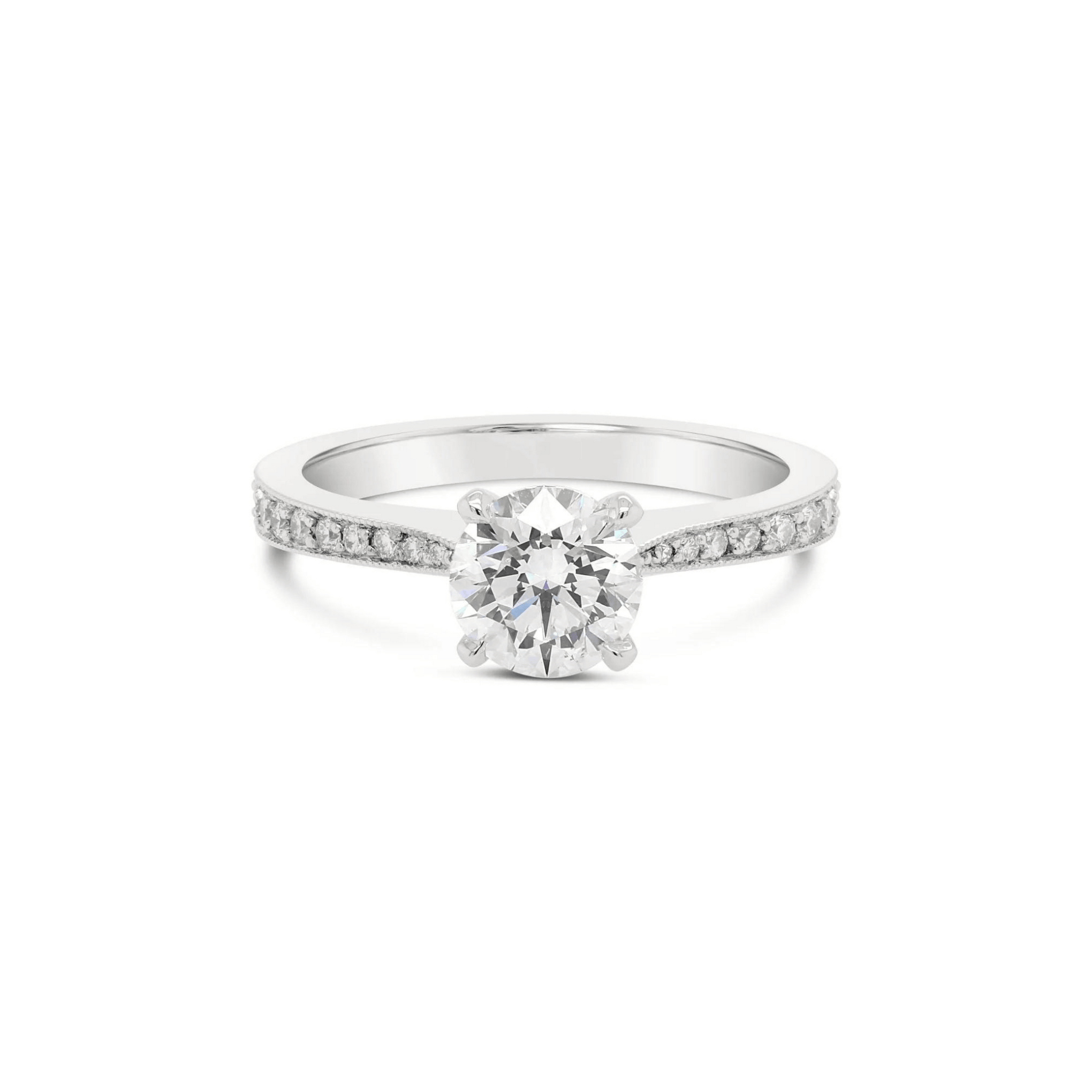 TIMELESS ROMANCE ROUND BRILLIANT CUT DIAMOND CHEVRON ENGAGEMENT RING